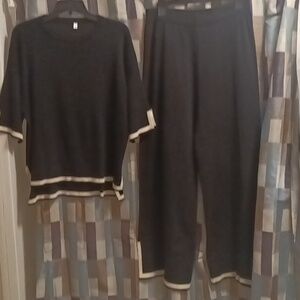FINAL PRICE NWOT FASHION viscose/nylon blend black/white 2-pc pantsuit XL